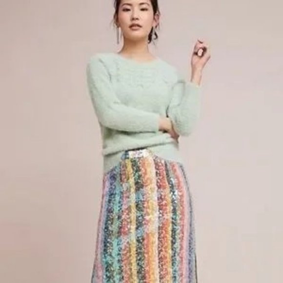 Anthropologie Rosie Neira Aubade Crew Neck Sweater Size XS Mint Green - Picture 12 of 12